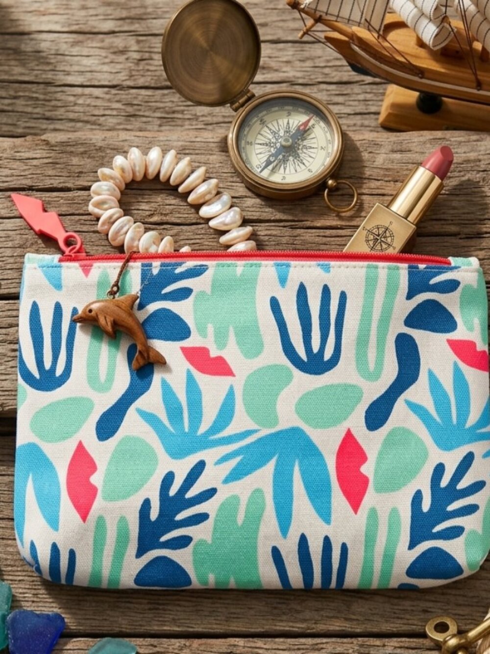 Vintage Ipsy "Abstract Botanical" Canvas Makeup Pouch